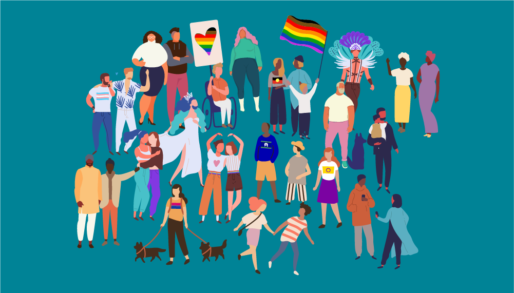 Group of colourful people representing diversity in LGBTIQ+ communities