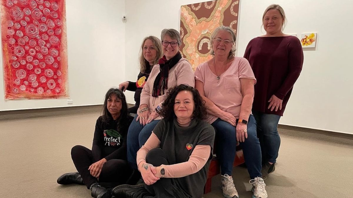 Ngardang Girri Kalat Mimini (NGKM) artists in gallery space at the Queen Victoria Women's Centre.