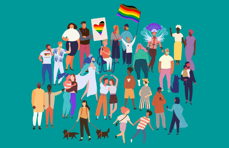 A group of characters representing the LGBITQ+ community