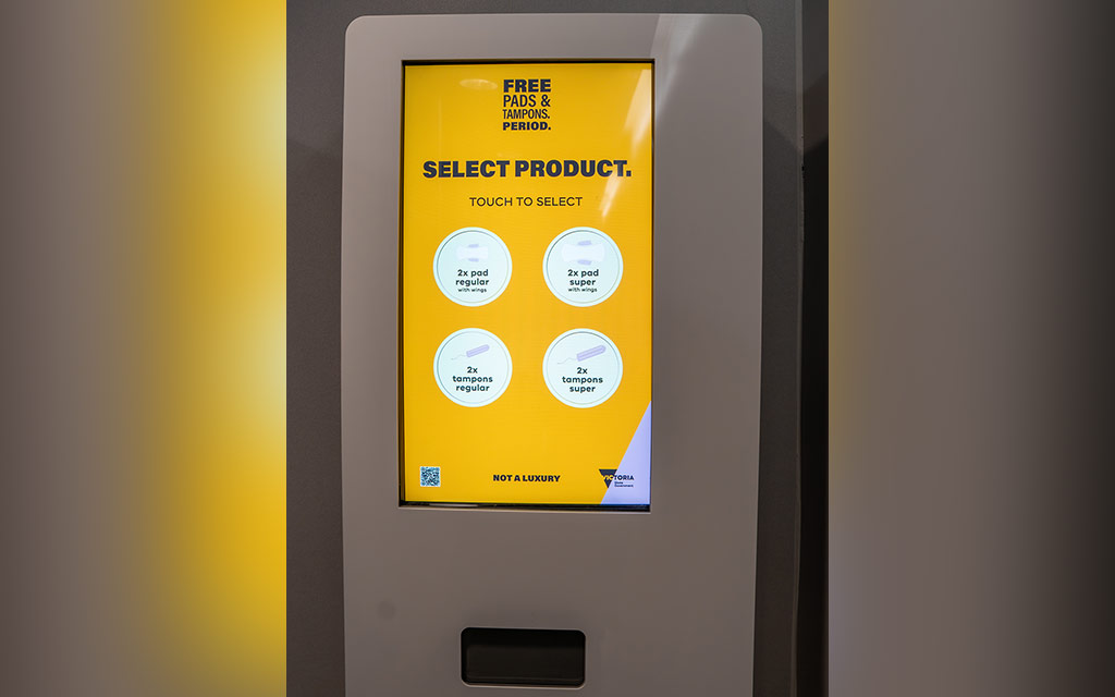 A touchscreen pads and tampons vending machine