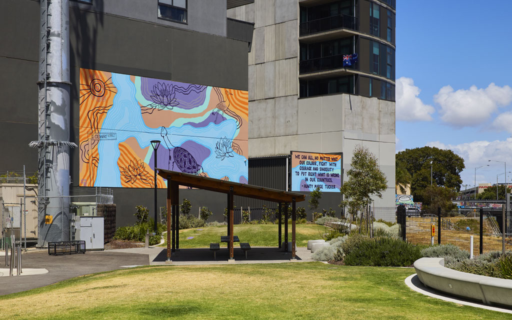 Lilardia Park with Aunty Marge's mural in the background