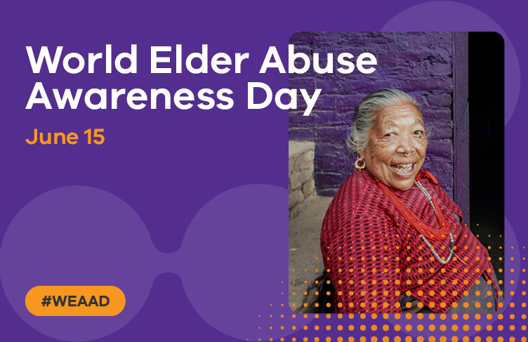 World Elder Abuse Awareness Day 15 June 2026. Smiling older woman.